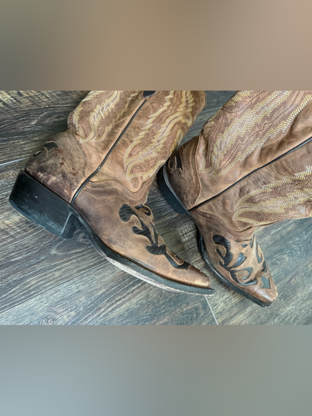JB Dillon Goatskin Mens Brown Leather Inlaid Cowboy Western Boots 10 EE - Picture 12 of 14